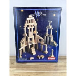 1993 Playskool 110 Piece Natural Wood Block Set Complete NOS Sealed